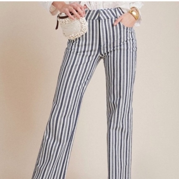 Anthropologie Pants - Women’s Anthropologie Alena blue & white striped boot up pants 28P